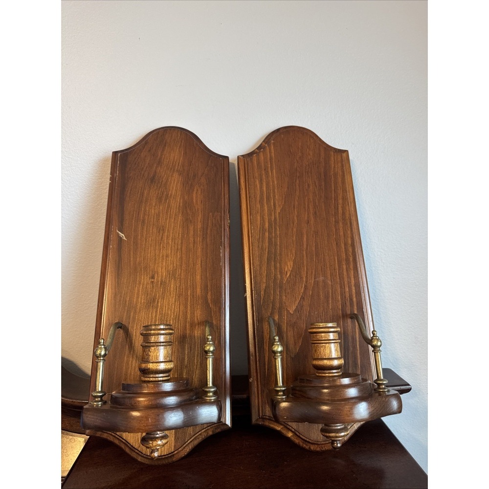 2 - 18" Vintage Cornwall Wood Wall Candle Sconce Mirrored Pair Set Nebraska USA